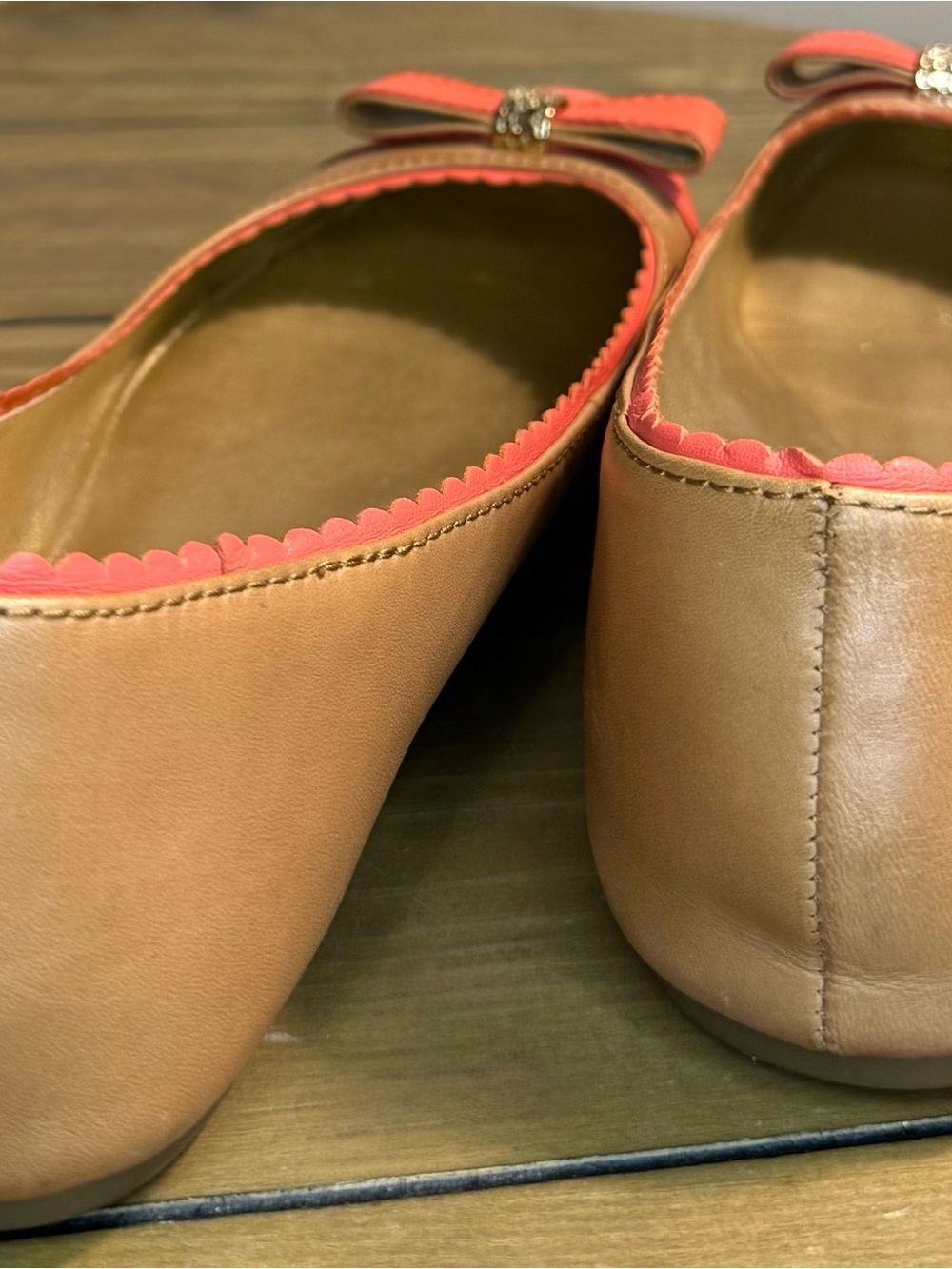 Coach Dorie ballet flats-ginger tan and cerise coral. Size 7. Coquette style - Picture 4 of 10